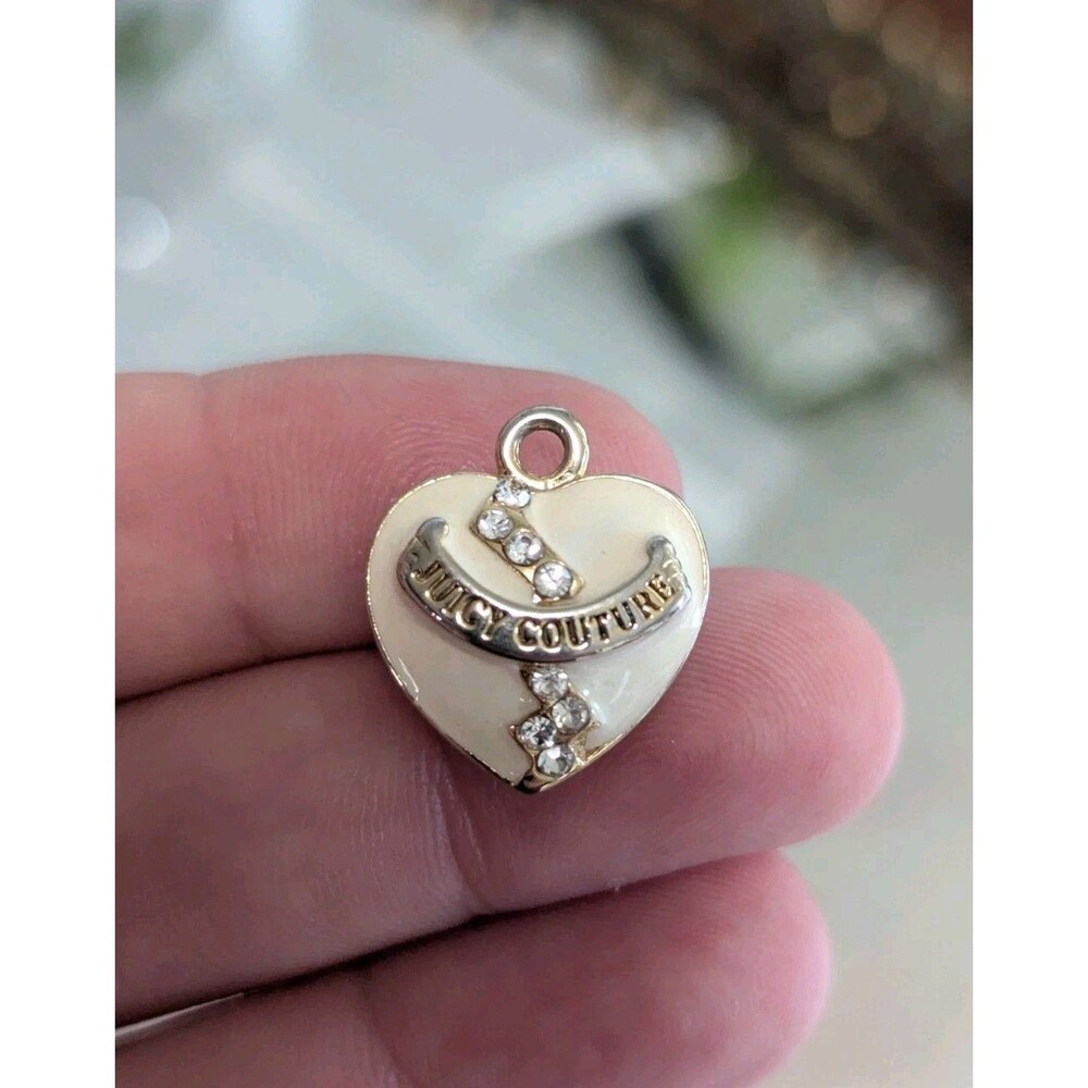 Vintage Juicy Couture Charm Enamel Puffy Heart‎ Rhinestones Yellow Gold